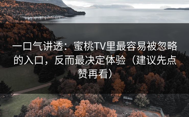 一口气讲透：蜜桃TV里最容易被忽略的入口，反而最决定体验（建议先点赞再看）